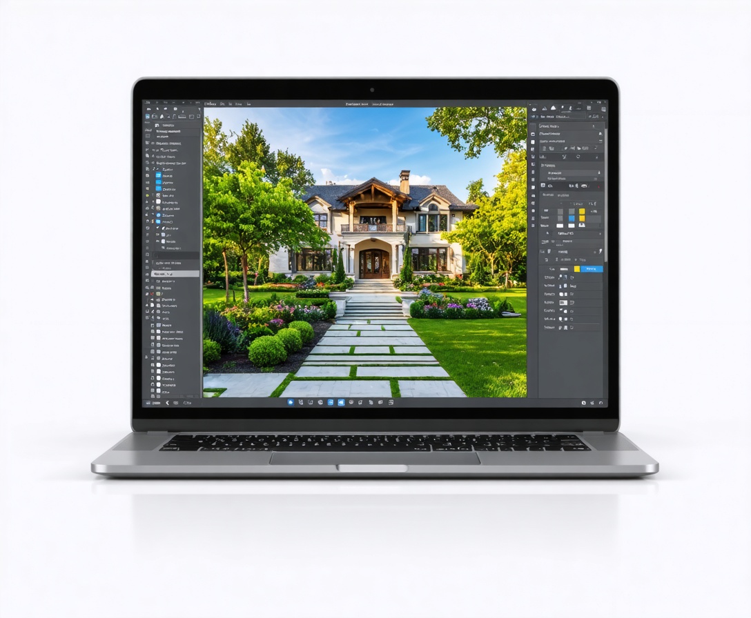Экран ноутбука с 3D-программой ландшафтного дизайна