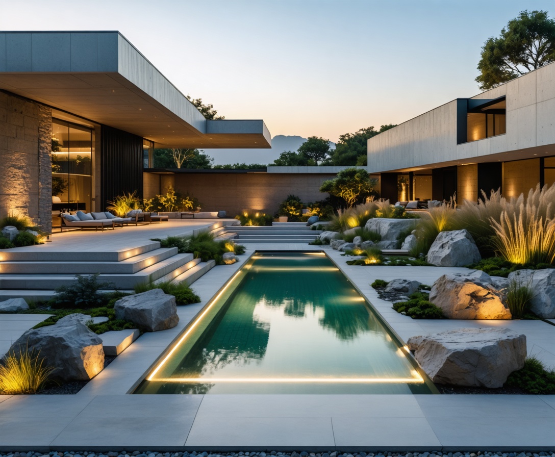 Роскошный современный сад с бассейном и декоративными травами