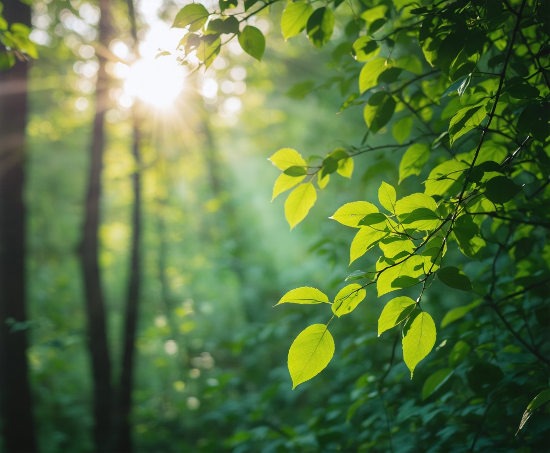 Абстрактный фон с листвой и солнечными бликами